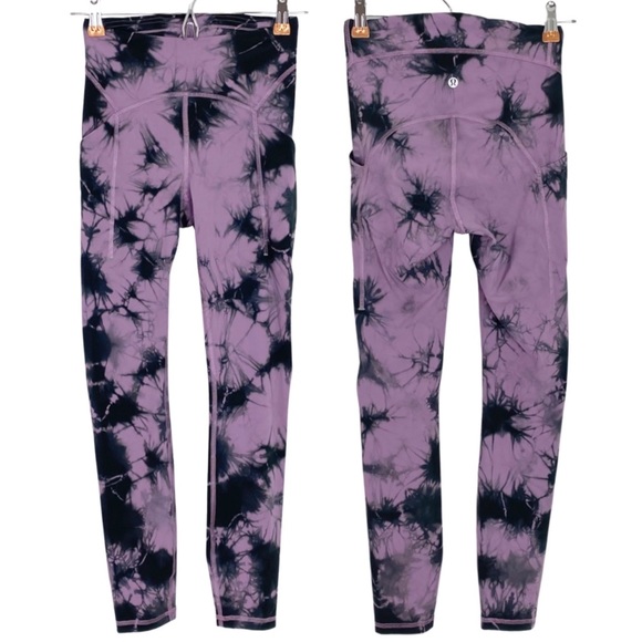 EUC Lululemon Power Thru High Rise Tight 25" Over Tie Dye Purple Grey Sz 4 Pants - Picture 3 of 16
